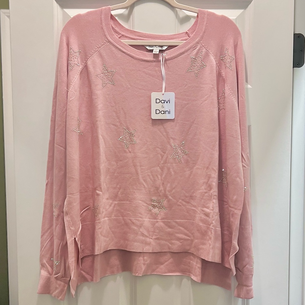 NWT Davi & Dani rhinestone embellished Star loose knit tunic top blouse - Picture 5 of 16